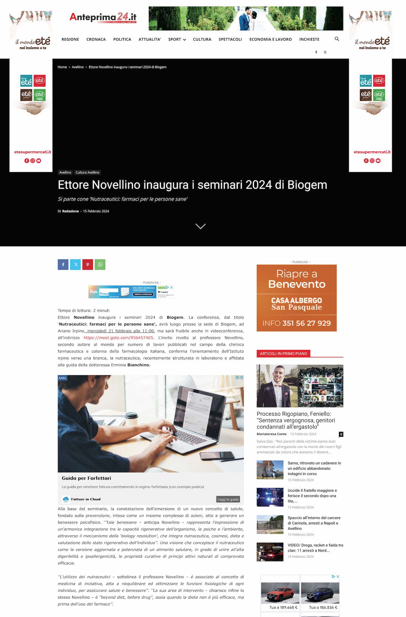 Ettore Novellino inaugura i seminari 2024 di Biogem